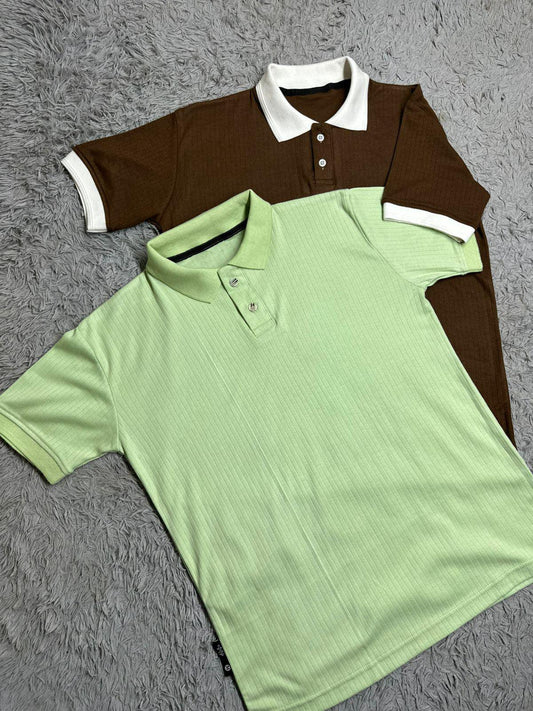 DRIFTNFIT BRANDED DROP NEEDLE FABRIC POLO SHIRT (DARK BROWN & SKIN) PACK OF 2